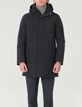 Parka nero in tessuto tecnico con cappuccio e chiusura nascosta - Montecore - FashionsVida