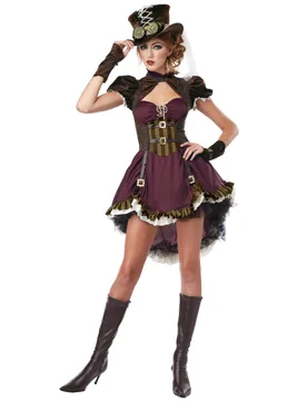 Steampunk Lady Damenkostüm rot-braun-gold - female - KARNEVAL-MEGASTORE - FashionsVida