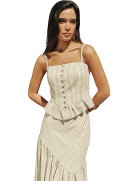 Top de mujer entallado con efecto corsé de rayas - MIPHAI - FashionsVida