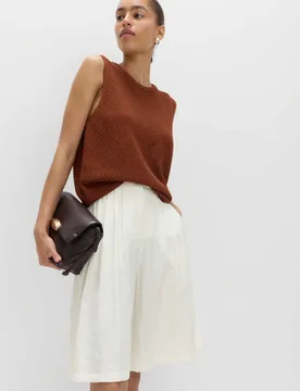 Pleated Longline Shorts Ecru female - M&S - FashionsVida