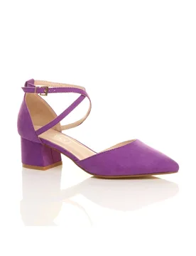Women's Mid Block Heel Crossed Strap Pointed Toe 2 Part Heels in Purple Size: 7 - Purple - Size: 7 - Ajvani - FashionsVida