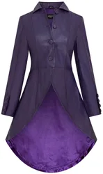 Gothic Full Length Victorian Leather Coat - Vantaa - Plum - Size: XS