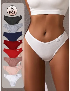 Paquete de 8 bragas de mujer de cintura baja con forma de V, de alta elasticidad y cómodas - Shein - FashionsVida