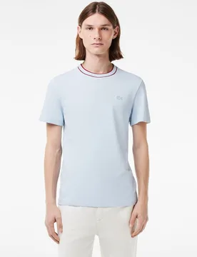 Camiseta de hombre con cuello de rayas de piqué elástico de manga corta - Lacoste - FashionsVida