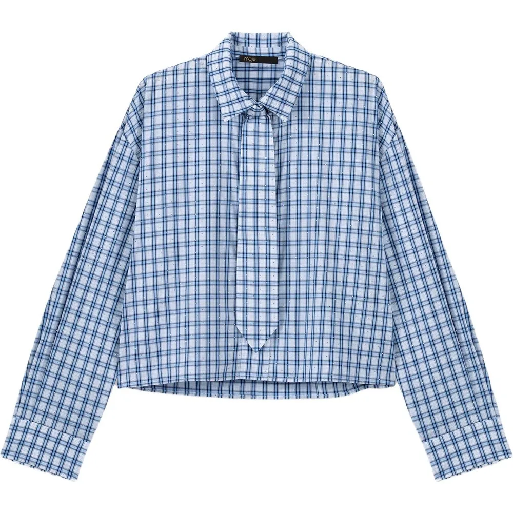 Camisa de mujer de cuadros con strass y corbata desmontable - Maje - FashionsVida