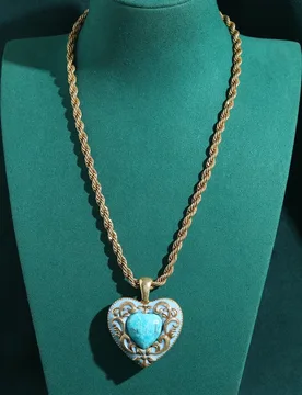 Vintage Large Turquoise Heart Necklace Pendant Jewelry Gold Color Rope Chain Love Wedding Gift Women Luxury 2026 Trends New - Aliexpress - FashionsVida