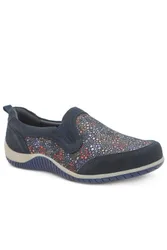 Wide Fit Leather Slip On Comfort Trainers Shoes - Navy - Size: 6