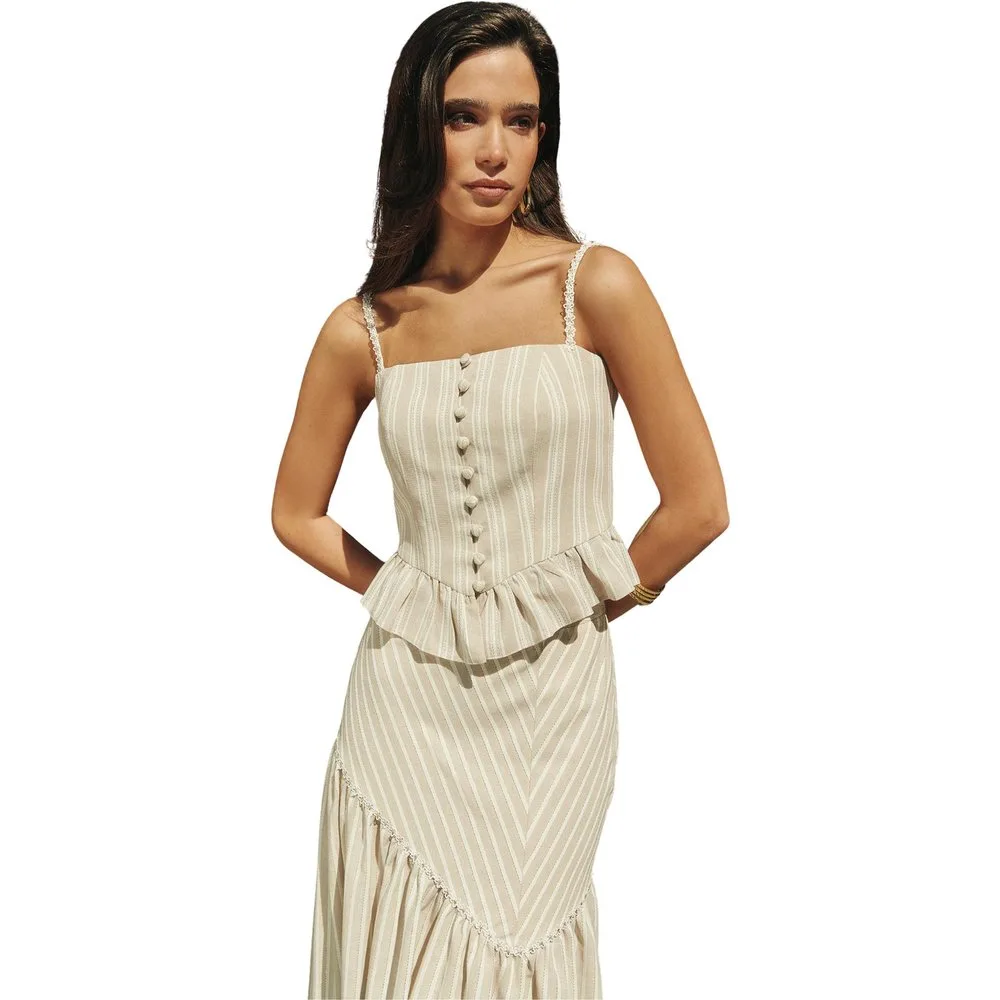 Top de mujer entallado con efecto corsé de rayas - MIPHAI - FashionsVida
