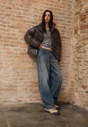 Kurze Steppjacke mit Stehkragen Braun M