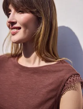 Street One Shirt mit Rundhals und Crochet Ärmeln female Braun