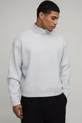 Herren Einfaches Übergroßes Kastenförmiges Viertelreißverschluss Rollkragen Sweatshirt Grey Marl Größe Small