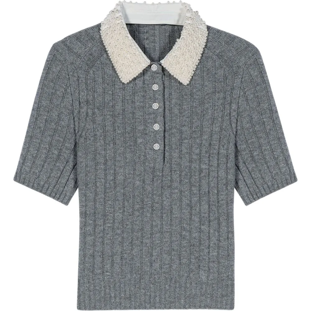 Polo de mujer liso con cuello camisero desmontable - Maje - FashionsVida