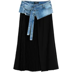 Falda denim plisada larga