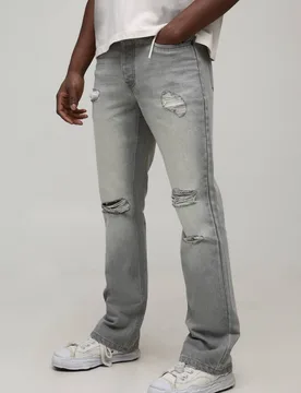 Herren Schmal geschnittene Schlagjeans mit Rissen Light Grey Größe 36R - boohooMAN - FashionsVida