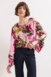 Women's Andi Fluted Sleeve Floral Blouse in Bright Pink Size: 10 - Bright Pink - Size: 10