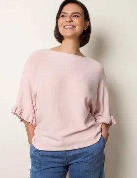 Women's Pink Three Quarter Sleeve Slip On Round Neck Jumper - Pink - Size: One Size - Blue Vanilla - FashionsVida