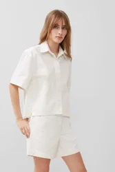 Womens Ecru Short Sleeve Denim Shirt - Size Medium