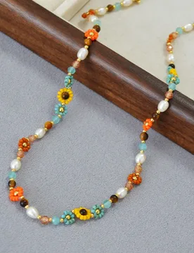 Niche Retro Literary Oil Painting Style Beads Woved Sunflower Charms Bohemian Style Freshwater Pearl Beads Strand Necklace - Aliexpress - FashionsVida