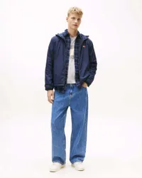 Giubbino antivento blu con cappuccio in nylon riciclato e logo flag