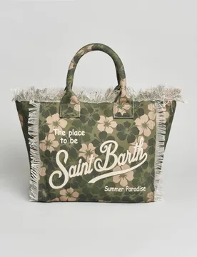 Borsa Vanity Regular in canvas di puro cotone con stampa militare e frange - MC2 SAINT BARTH - FashionsVida