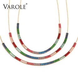 VAROLE Lovely Heart Choker Necklace Colorful Crystal Link Chain Necklaces Pendants Copper Necklace for Women Collier