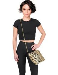 Umhängetasche Plüsch Leo für Erwachsene, Leopard, braun-beige