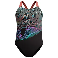Digital Placement Powerback Swimsuit Neon Coral 7-8 Years Girls