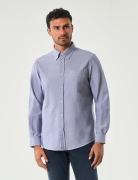 Camicia indaco in Oxford di puro cotone con colletto button down e taschino - My Stuff - FashionsVida