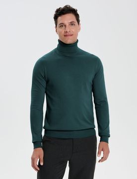 Maglione classico con collo alto - verde petrolio