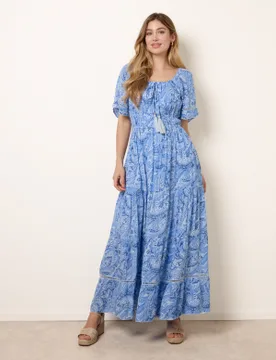 Ladder Trim Detailing Bardot Dress - S / BLUE - female - Blue Vanilla - FashionsVida