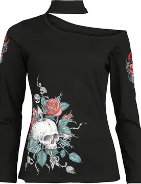 Rock Langarmshirt - Longsleeve with Skull and Roses Print - S bis L - für Damen - Größe L - schwarz - Frauen - female - Rock Rebel by EMP - FashionsVida