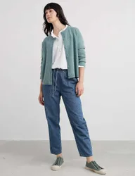 Cotton Rich Drawstring Joggers with Linen Blue female