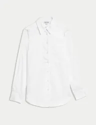 Pure Cotton Collared Relaxed Shirt White female