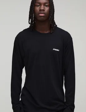 Men's Regular Man Sport Embroidered Washed Long Sleeve T-Shirt Black Size Large Black L - boohooMAN - FashionsVida