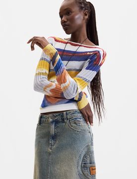 Pull en maille imprimé, , Bleu, S