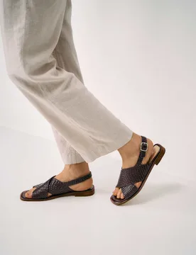 Leather Patent Woven Crossover Flat Sandals Burgundy female - Crew Clothing - FashionsVida