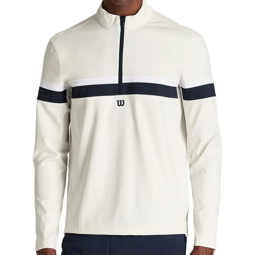 Elevate Performance Half Zip Long Sleeve T-shirt Sandrift / Classic Navy / Bright White S - Wilson - FashionsVida