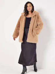 Women's Soft Faux Fur Zipped Jacket in Brown Size: 12 - Brown - Size: 12