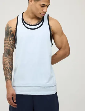 Herren Doppellagiges Locker Geschnittenes Ringer-Unterhemd Pale Blue Größe XS - boohooMAN - FashionsVida