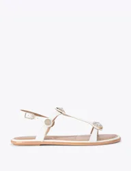 Wide Fit Leather Metallic Flat Sandals White female