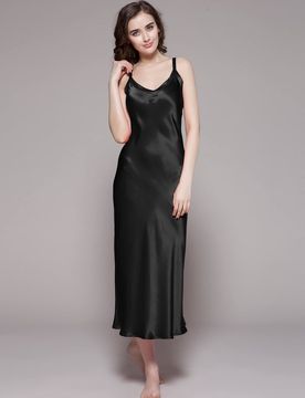 Chemise De Nuit Longue Soie Col V, Silhouettes Intemporelles 100% Soie Naturelle Sans Produits Chimiques Nocifs XS