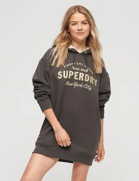 Superdry Damen Dunkelgrau und Gold Luxe Hoodie-Kleid mit Logo in Metallic-Optik, Größe: 10/12/2023 - 89.99 - FashionsVida