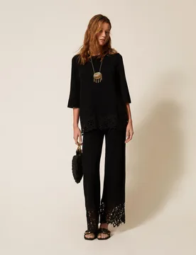 Pantalon en maille avec dentelle - TWINSET - FashionsVida