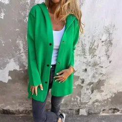 Casual Single-breasted Hooded Jacket 2025 Autumn and Winter Solid Color