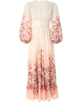 ZIMMERMANN Cotton V-Neck Long Dress