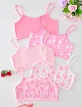 Piezas/Set de camisolas dulces para niñas preadolescentes, con estampado de corazones y estrellas en toda la prenda, chalecos de ropa interior cortos - Shein - FashionsVida