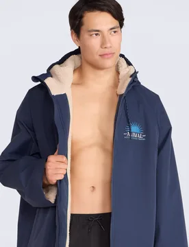 Hazey' Mens Beach Parka Waterproof Borg Lined Hooded Full Zip Surf Poncho Navy - Size Medium - Mountain Warehouse - FashionsVida