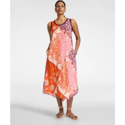 Vestido largo estampado en viscosa largo midi con dobladillo asimétrico