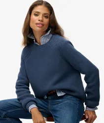 Superdry Damen Gerippter Strickpullover mit Lockerer Passform Blue - Größe: 36