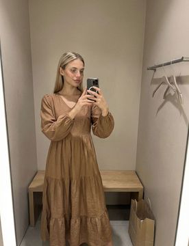 Vestito midi con gonna a balze - caffè